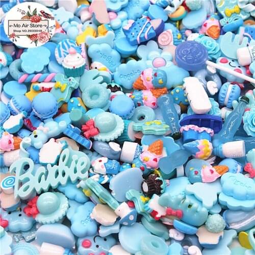 Mix design dessert Cartoon Blue ice color 20pcs Resin Flat back Cabochon Art Supply Decoration Charm Craft