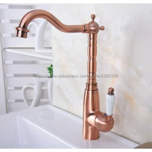 Antique Red Copper Bathroom Kitchen Basin Sink Faucet Mixer Tap Single Handle Single Hole Deck Mounted Bnf637