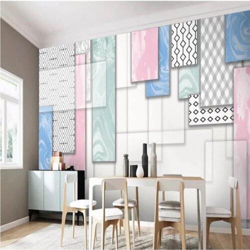 Modern Minimalist Home Improvement Wall Paper 3D Pink Abstract Geometric Rectangulars Sofa Background Wall Mural Wallpaper 3D