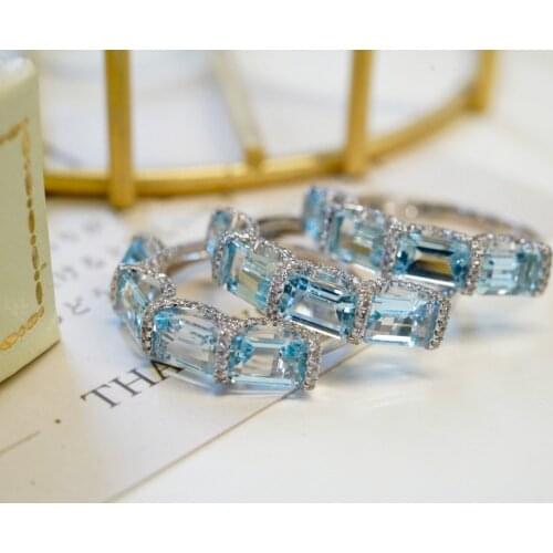 SX528 Fine Jewellery Solid 18K White Gold Nature 2ct Blue Aquamarine Gemstones Rings for Women Fine Jewelry Presents