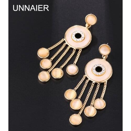 UNNAIER fashion personality Champagne gold Opal Water drop earring Female Rhinestone Ear jewelry