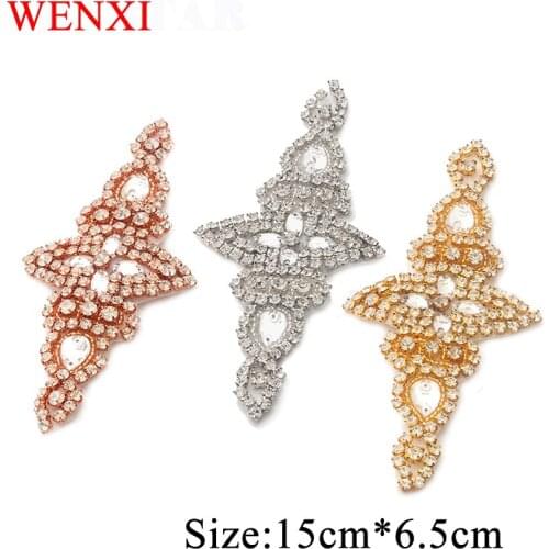 WENXI 30PCS Wholesale Handmade Rose Gold Rhinestones Appliques Sewing On For Dress Sash DIY Bridal Accessories WX901