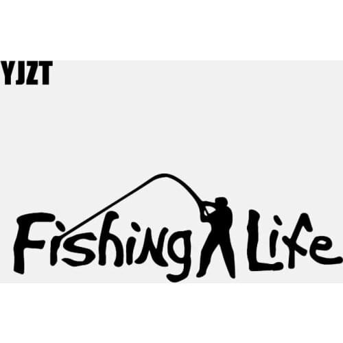 YJZT 16.6CM*5.5CM Car Sticker Fishing Life Vinyl Decal Decor Black/Silver C24-0625