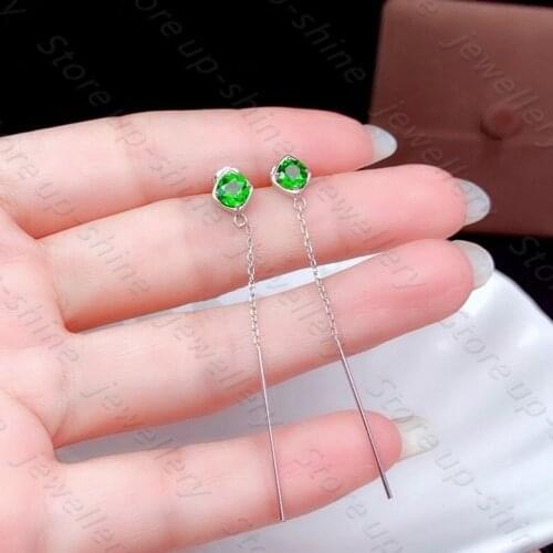 Natural Diopside 925 Silver Women’s Earrings, Gold Electroplating, Luxurious Atmosphere