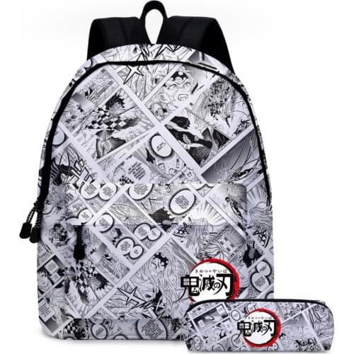 Anime Demon Slayer: Kimetsu no Yaiba Women Backpack Men Multi Casual Travel Backpack Schoolbag for Teenage Boys Mochila 2pcs