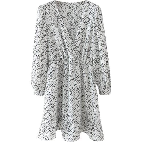 YENKYE Vintage Print Wrap Casual Dress Women Cross V Neck Long Sleeve A-line Summer Short Dress Vestido