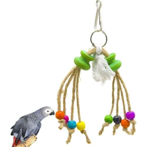 1Pcs Funny Bird Chewing Toy Rope Colorful Bead Natural Wooden Parrot Cage Toy Bird Toy Bite Resistant Toy For Bird Parrot Pigeon