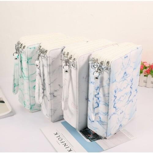 216 Holes Marbling PU Leather Large Capacity Pencil Case Kawaii Japanese Korean Stationery Pencil Bag Pouch Office Supplies