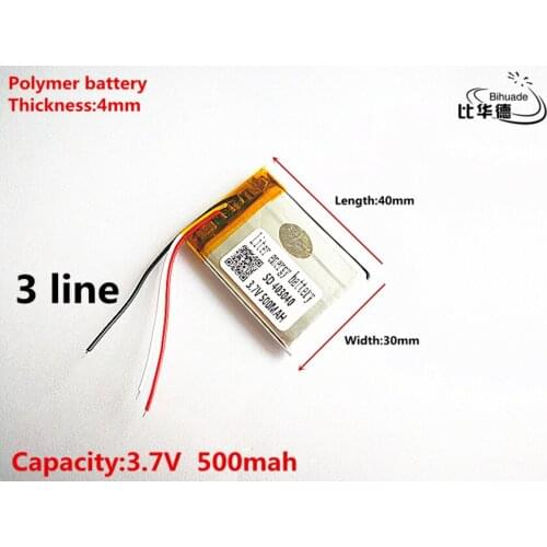 3 line Good Qulity 3.7V,500mAH,403040 Polymer lithium ion / Li-ion battery for TOY,POWER BANK,GPS,mp3,mp4