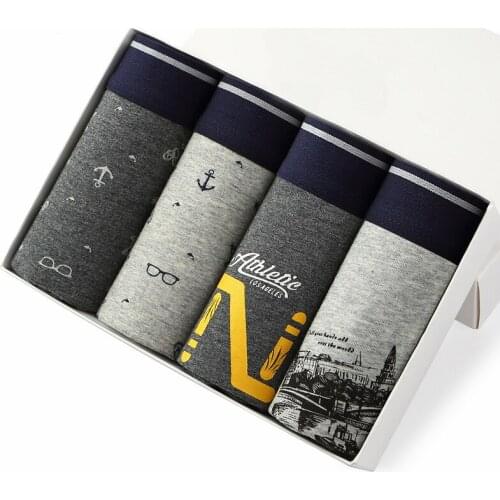 Brand Mens 4Pcs\Lot Hot Sale Men Underwear Plus Size Boxers Cotton Boxer Male Printed Boxer Shorts Underwear
