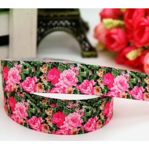 7/8'' Free shipping flowers printed grosgrain ribbon headwear hair bow diy party decoration wholesale OEM 22mm B1442