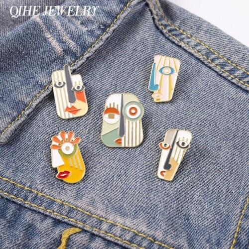 Abstract Portrait Face Enamel Pin Metal Art Modern Geometric Painting Multicolor Brooch Bag Badge Lapel Clothes Men Women Gifts