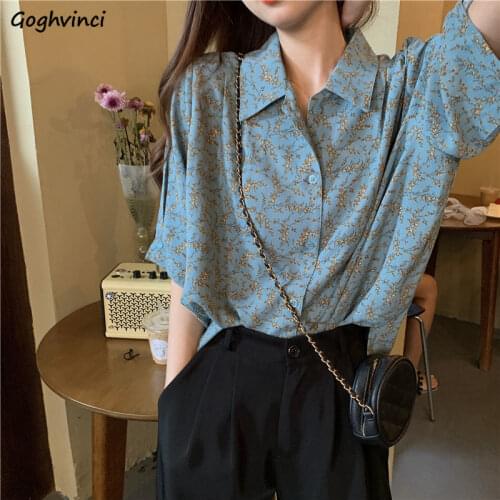 Blouses Women Shirts Floral Print Short Sleeve Summer Thin Casual Tops Button Up Vintage Harajuku Loose Female Korean Style Chic