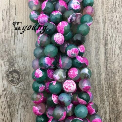 Bohemian Faceted Green And Pink Fire Agates Beads, Round Agates Loose Beads, Hot Sale Bracelet Making Accessories, MY1633