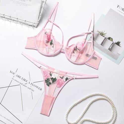 Hot Women Erotic Sexy Lingerie Set Transparent Thin Floral Lace Underwear Bodysuit Gather Push Up Bra Briefs Teddy Suit Costume