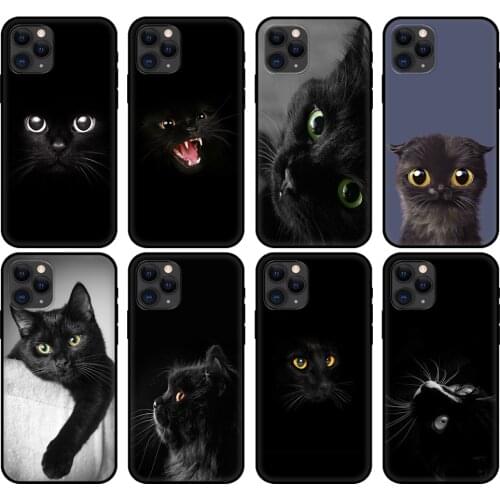 Black tpu case for iphone 5 5s se 6 6s 7 8 plus x 10 silicone cover for iphone XR XS 11 pro MAX case Black Cat Staring Eye On