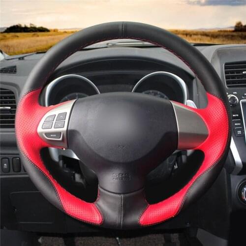 Black Red Leather Steering Wheel Cover for Mitsubishi Lancer X 10 2007-2015 Outlander 2006-2013 ASX 2010-2013 Colt 2008