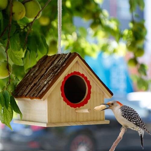 Wooden Bird Cage Houses Nest Natural Outdoors Hanging Garden Decorative C6UE