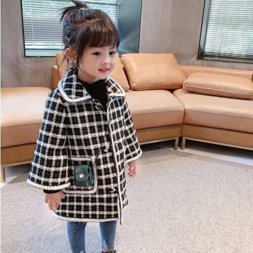 2-6 Years Winter Girls Thick Warm Plaid Long Coat Baby Kids Children Jacket Outerwear Fashion Design