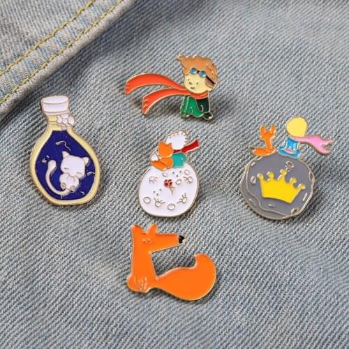 Fairy Tale Prince Enamel Pins Cute Planet Fox Brooches Cartoon Backpacks Clothes Lapel Pin Badges Jewelry Gifts for Kids Friends