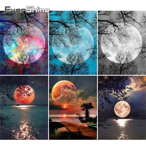 EverShine 5D Diamond Embroidery Moon Scenery Diamond Painting Full Square Landscape Crystal Mosaic Art Wall Decoration