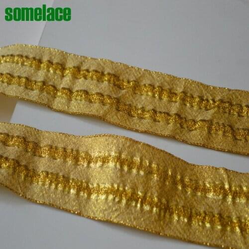 4.5cm wide(5yds/lot)fluorescence gold ribbon embroidery lace Hight quality lace fabrics embroidered lace2018102711