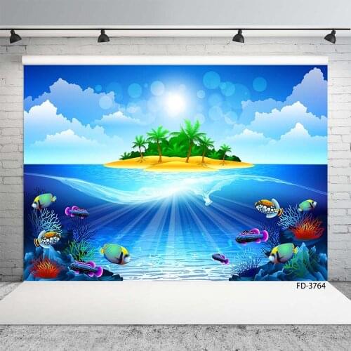 Photographic Backdrop Undersea World Fish Island Flare Cloud Vinyl Backgrounds for Children Baby Shower Photocall Photo Studio