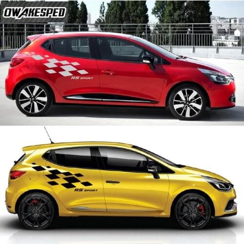 Racing Lattices Graphics Vinyl Decals Car Door Side Sticker Auto Body Accessoreis RS Sport Stripes For Renault Clio
