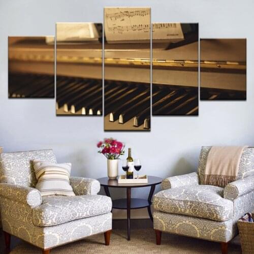 Framework Poster Canvas Painting Wall Art Home Decor 5 Panel Piano Instrument Music Modular Abstract Pictures For Living Room