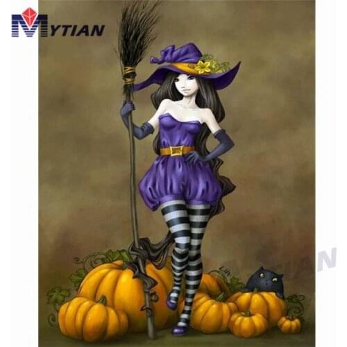 Sexy Halloween Witch in Pumpkin Patch 5D Diamond Painting Embroidery Set Home Decor Mosaic Cross Painting Stitch Wall Sticker