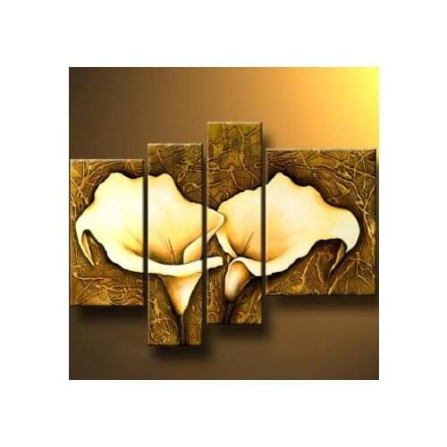 4 piece Handmade Canvas Painting Mysterious Callas I-Modern Canvas Art Wall Decor-Floral Oil Painting Wall Pictures for Bedrooms
