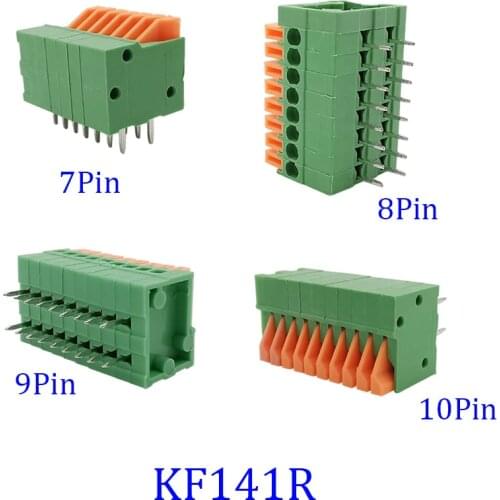 10Pcs /Lot KF141R 2.54mm Pitch PCB Mounted Spring Screless Right Angle Terminal Blocks Connector 7/8/9/10Pin for 26-20AWG