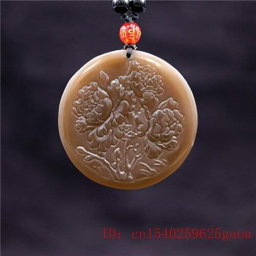 Brown Jade Rose Pendant Jewelry Flower Natural Necklace Amulet Carved Charm Women Fashion Gifts Jadeite Chinese for