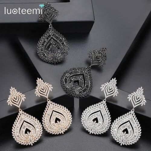 LUOTEEMI Top Quality Hyperbole Black Cubic Zirconia Micro Pave Drop Earrings For Women Luxury Party Jewellery Fashion Earrings