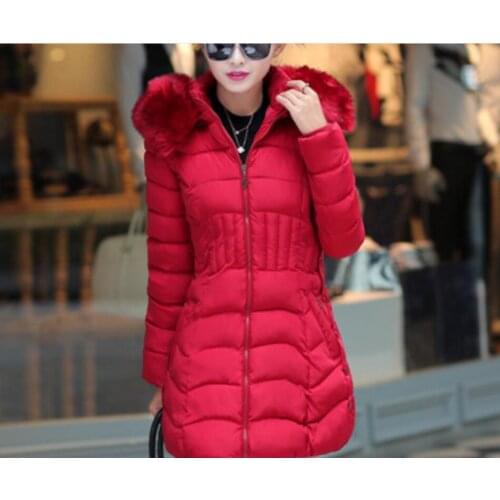 Fashion cotton coat long hooded big fur collar cotton suit Slim thin thick coat womens clothing