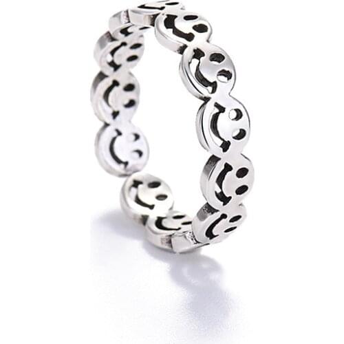 Fashion Smile Face Knuckle Open Rings Kpop Jewelry Trendy Vintage Punk Ring Adjustable for Women Men Unisex Accessories