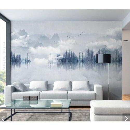Nordic Mountain Misty Tree Wallpaper 3D Wall Mural Bedroom Art Wall Decals Wall Paper Rolls 3d Print Wallpaper Waterproof Canvas