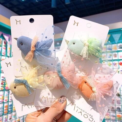 New Cartoon Hair Clips for Girls Handmade Cloth Bird Lace Bow Barrette Hairgrips Cute Animal Hairpins Kids Hair Accessories