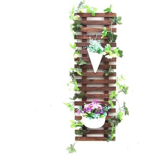 Solid wooden wall decoration wall hanging flower rack courtyard wall hanging grid climbing flower rack outdoor carbonized antico