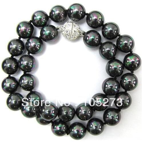 Wholesale Shell Jewelry 12mm Rainbow Peacock Sea Shell Pearl Round Beads Necklace 18'' White Crystal Ball Magnet Clasp Hot Sale