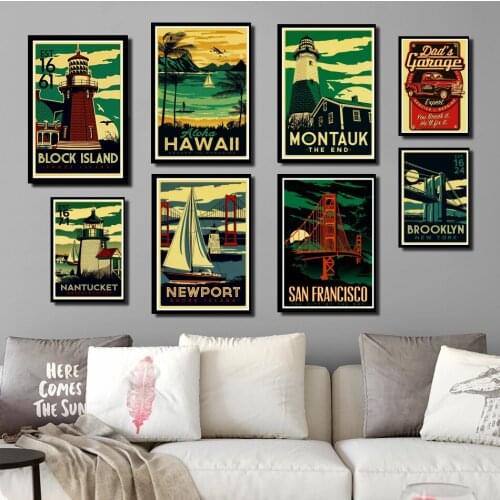 Perfect JL Hawaii tourist attractions retro posters kraft wall paper High Quality Painting Home Decor wall stickers