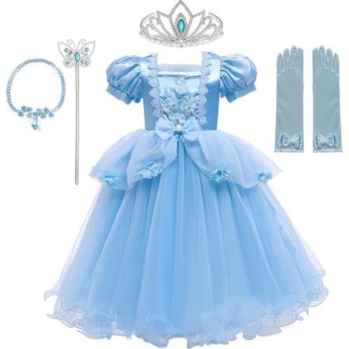 Dress Girls Beading Applique Flower Princess Dresses Girl Lace Mesh halloween Birthday Christmas Party Fancy Kids Costume