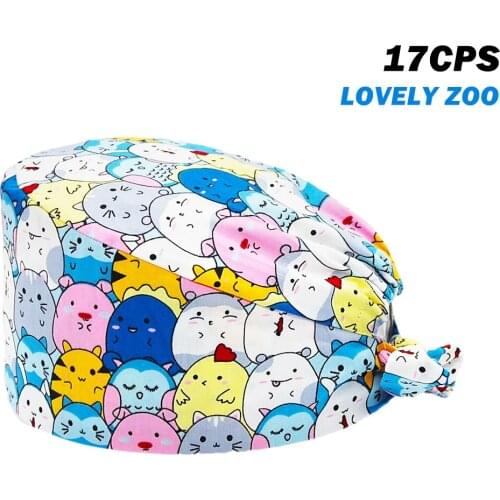 Lovely Zoo Printing Scrubs Hats 100% Cotton Operating Room Work Adjustable Working Nursing Hat Beauty Salon Fashion Scrub Cap