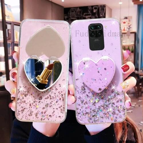 RedMi 8 7A 7 8A 9A 9C 9AT 9T 6A Luxury Love Heart Makeup Mirror Glitter Phone Case For XIAOMI Redmi Note 9S 9T 8T 6 7 8 9 Pro