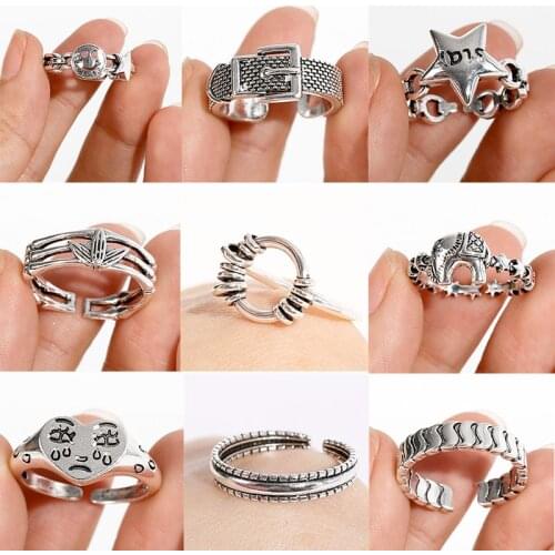 Retro 10 Styles Fashion Copper Series Open Ring For Women Star Cry Modeling Geometry Jewelry For Party Adjustable Accessories