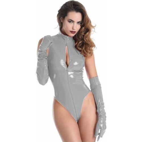 Sexy Open Crotch Bodysuit Bodycon Jumpsuit Bodystocking Catsuit Teddies Leotard Ladies Skinny Rompers With Matching Gloves