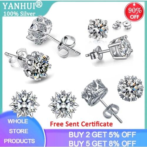 With Certificate Silver 925 Earrings Solitaire 2 Carat Zirconia Diamond Stud Earrings For Women Girl Gift Free Sent Gift Box