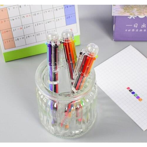 50 Pcs Creative Six-color Ballpoint Pen Cute Multi-color Ball Point Pen Press Color Oil Pen 6 Refills Writing School Supplies