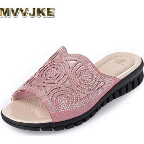 MVVJKE2020 summer fashion woman slippers bling plus size 41 42 43 sandals silver rhinestone wedge flip flops women
