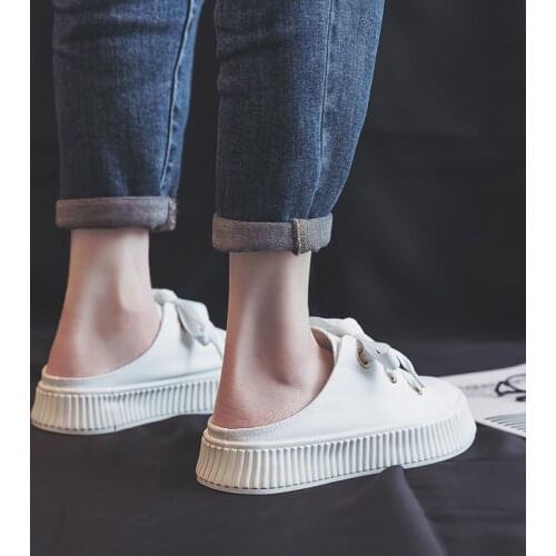Women Shoes 2021 Lace Up Flats Shoes Women Non Slip Casual Breathable Half Slippers Women Fashion Platform Canvas Shoes Zapatos